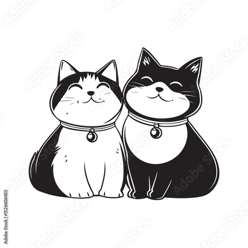 Vector illustration of two cute cats sitting together in a calm and sweet pose. Perfect for pet-themed designs, love and friendship concepts, children's books, greeting cards, and decor.