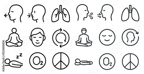 Breathing exercises and meditation icons for health and wellness design