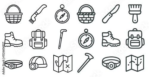 Outdoor adventure icons for camping and hiking gear design