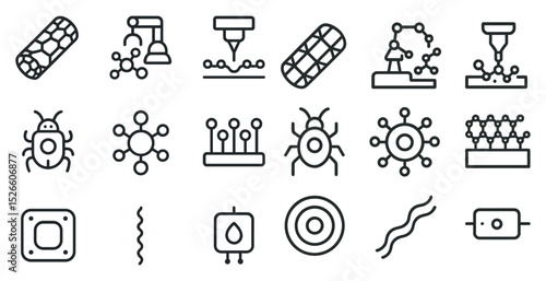 Nanotechnology icons representing molecular structures and biotechnology concepts