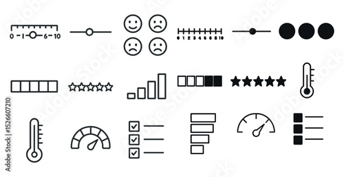 Collection of rating and progress icons for ui design and infographic use