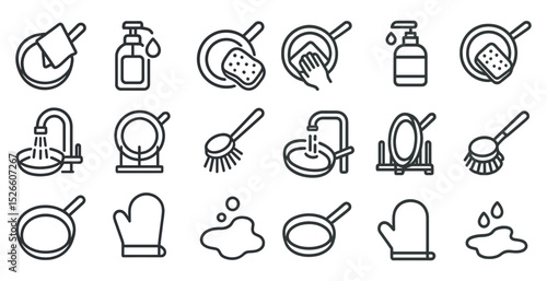 Collection of kitchen and hygiene icons for cleaning and handwashing design needs