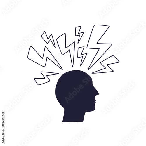 Silhouette of a head with jagged lines above, symbolizing stress or mental overload.