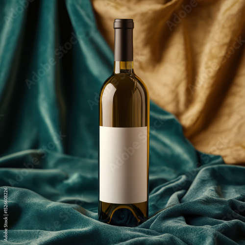 Wallpaper Mural A high-end wine bottle mockup placed on a soft ochre-colored surface, with dramatic natural lighting casting artistic shadows. . High quality photo Torontodigital.ca