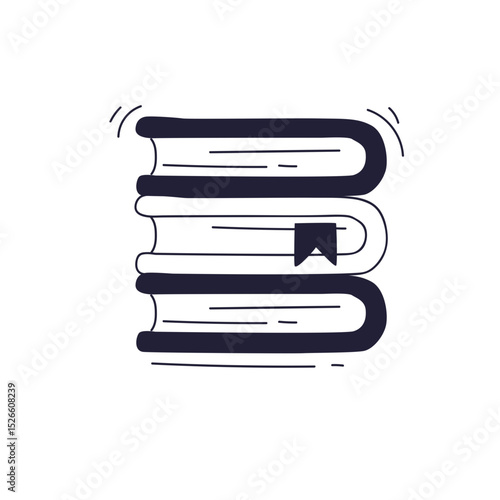 Illustration of stacked books with a bookmark, symbolizing knowledge and learning.