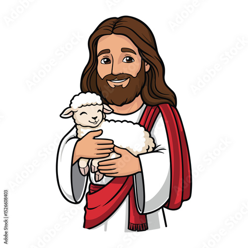 Character with Fluffy Sheep in Hands Icon Bundle