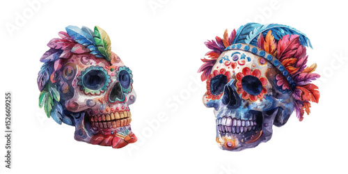 mardi gras skull watercolor vector illustration