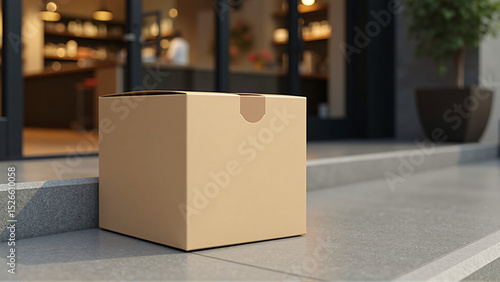 Cardboard Box on Sidewalk: Urban Scene Photography
