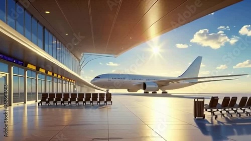 Airplane at the Gate: Sunrise Departure Scene