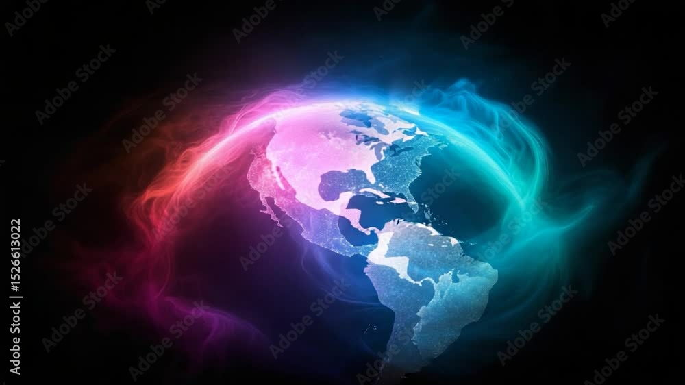 Abstract glowing planet with vibrant light streams on dark background Abstract glowing planet with vibrant light streams on dark background