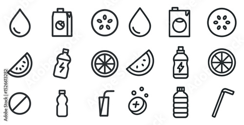 Beverage and fruit icon set for drink packaging and healthy lifestyle design