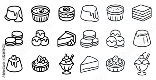 Assorted desserts and sweets icons for culinary design projects