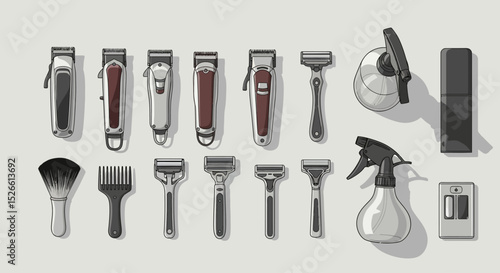 Hair Clipper and Razor Illustration Set Barber Tools Graphics