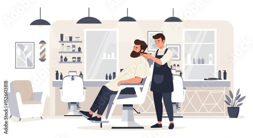 Modern Barbershop Man Getting a Haircut and Beard Trim