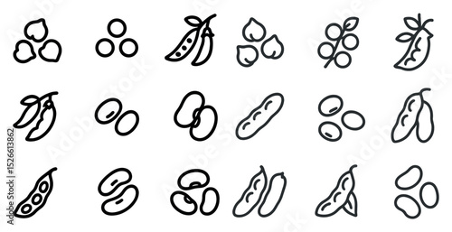 Hand drawn icons of various beans and legumes for food and design projects