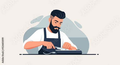 Skilled Barber Sharpening Scissors Precision Hair Cutting