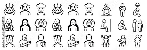 Emotions and mental health icon set for wellness and therapy design