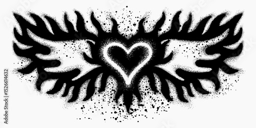 Spray painted graffiti heart wings icon. graffiti love wings symbol with burning fire. Vector illustration.