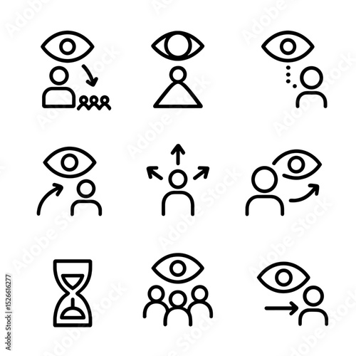 Public Speaking Icons. Outline icon set of public speaking gaze: audience scan, eye triangle, focal dwell, gaze sweep, corner