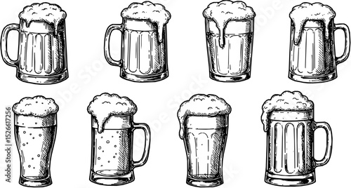 Beer in glass with foam. Hand drawn october fest beer vector illustration isolated
