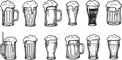 Beer in glass with foam. Hand drawn october fest beer vector illustration isolated
