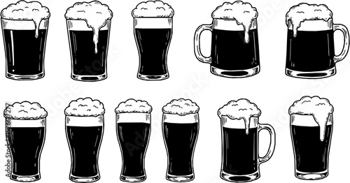 Beer in glass with foam. Hand drawn october fest beer vector illustration isolated
