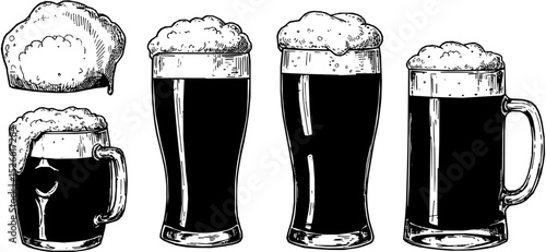 Beer in glass with foam. Hand drawn october fest beer vector illustration isolated
