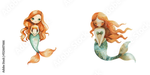 mermaid under water watercolor vector illustration