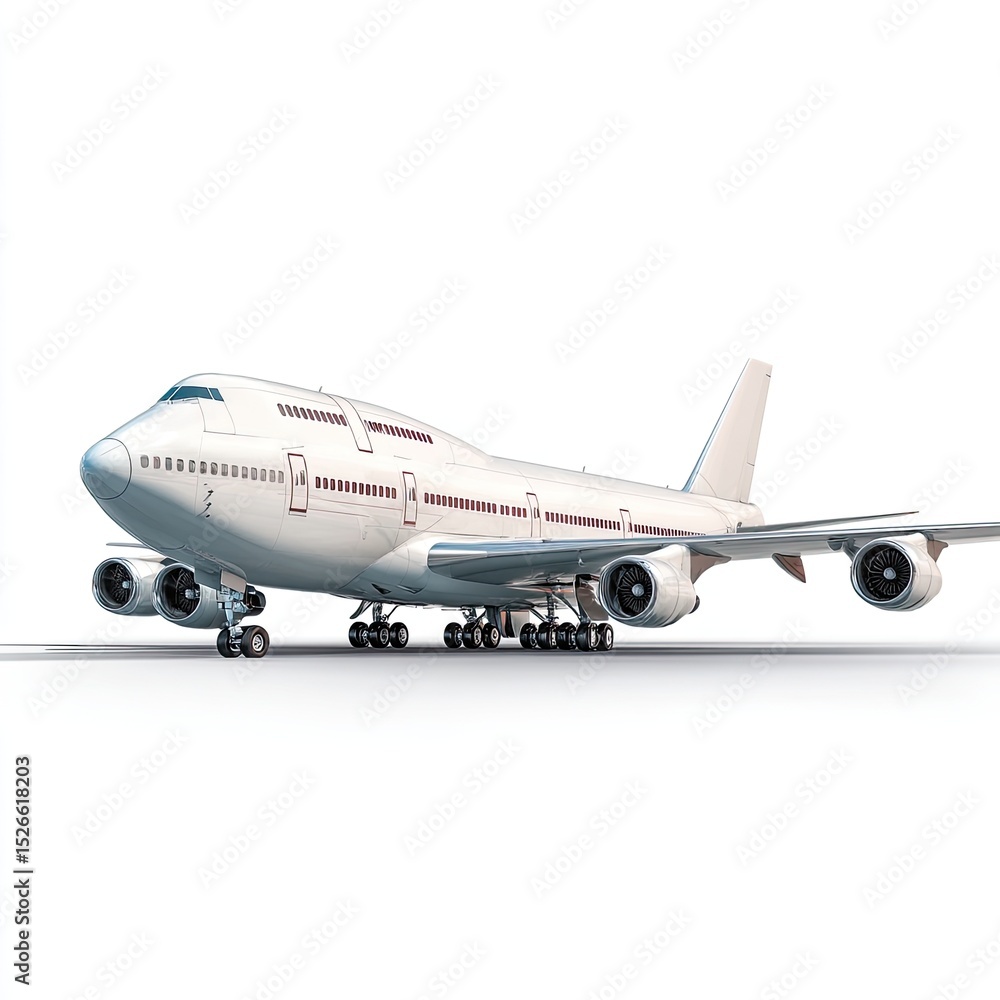 Large passenger jet, profile view, white fuselage, red accents Large passenger jet, profile view, white fuselage, red accents