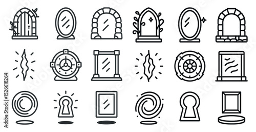 Collection of door and window icons for creative design projects