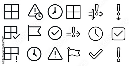 Minimalist icon set for timely alerts and notifications in graphic design