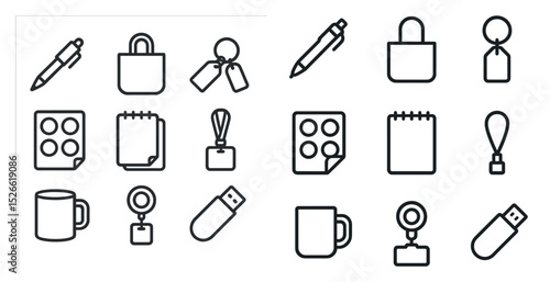 Set of office stationery and business accessories icons for design