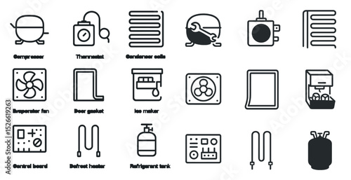 Hvac system components and icons collection for maintenance and design