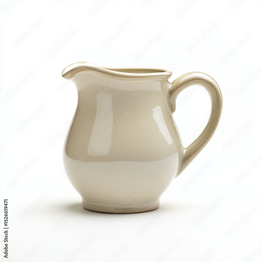Elegant cream-colored ceramic pitcher on white background Elegant cream-colored ceramic pitcher on white background