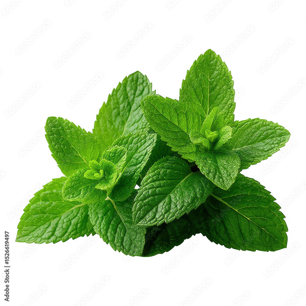 Fresh Green Mint Leaves Sprig Close Up Studio Shot Botanical Herbal Ingredient Fresh Green Mint Leaves Sprig Close Up Studio Shot Botanical Herbal Ingredient