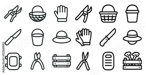 Gardening tool icons set for design and decoration
