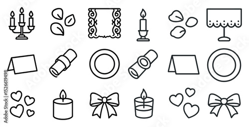 Elegant candlelight dinner icons for romantic or holiday event design
