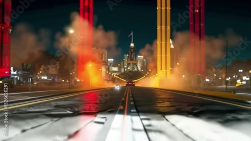 Futuristic Cityscape at Night with Traffic
