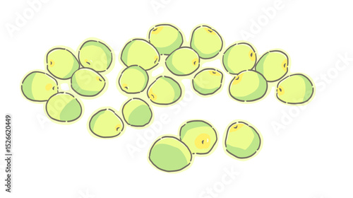 たくさんの半分熟した梅の実のイラスト