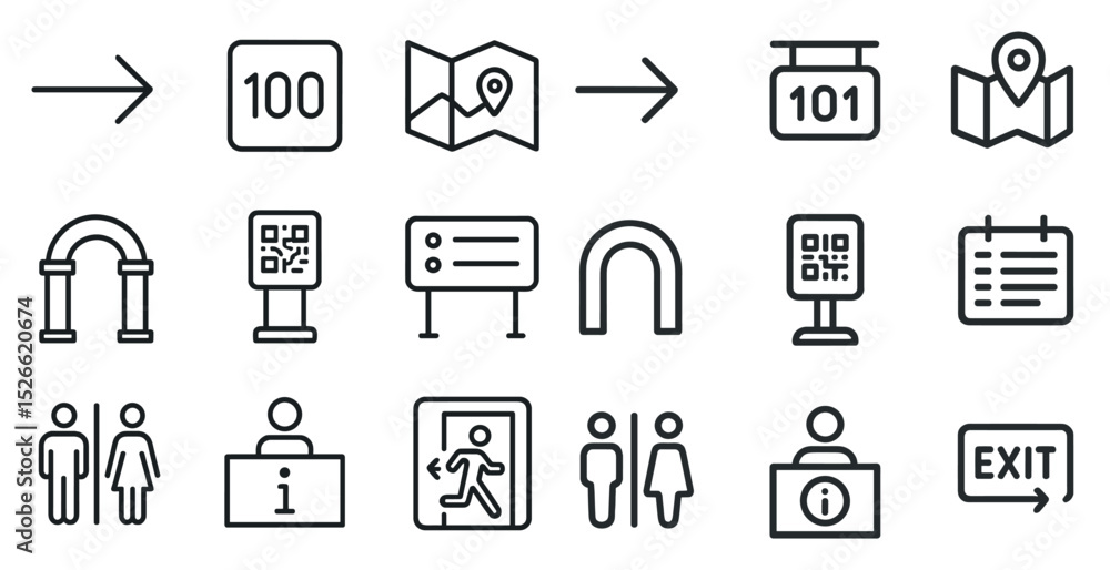 Essential map and navigation icons for travel and location-based services Essential map and navigation icons for travel and location-based services