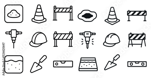 Construction tools and safety icons collection for building and repair projects