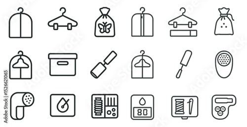 Clothing care and storage icons for home organization and maintenance
