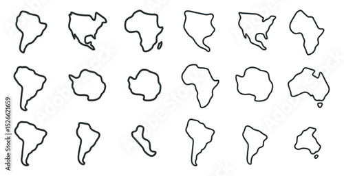 Minimalist world continent outlines for educational and design projects