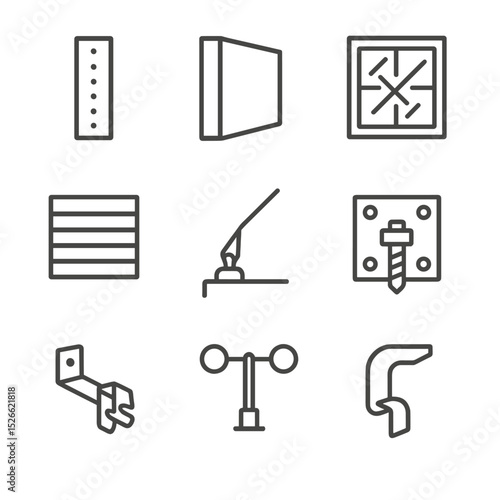 Storm-Resistant Icon Set. Outline icon set of storm-resistant design: reinforced concrete column, shear wall panel,