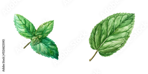 mint leaf watercolor vector illustration