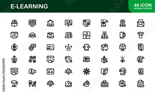 Professional E-learning icon collection crafted to elevate online education interfaces, course creators, and virtual classrooms with clean, modern visuals.