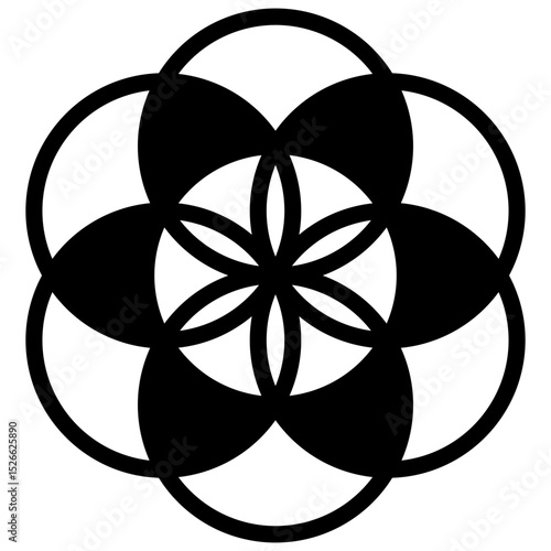 Seed of life. Outlined stroke vector icon with black-filled details.