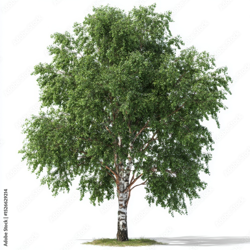 Obraz premium Isolated young birch tree with lush green foliage