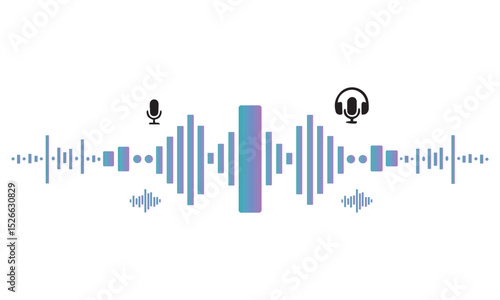 Sound Wave Visualisation, Podcast sound waves set. Waveform pattern for music player, podcast, voise message, music app. Audio wave icon