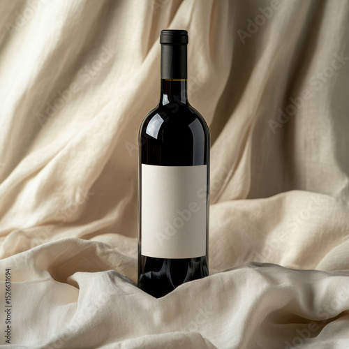 Wallpaper Mural A high-end wine bottle mockup placed on a soft ochre-colored surface, with dramatic natural lighting casting artistic shadows. . High quality photo Torontodigital.ca